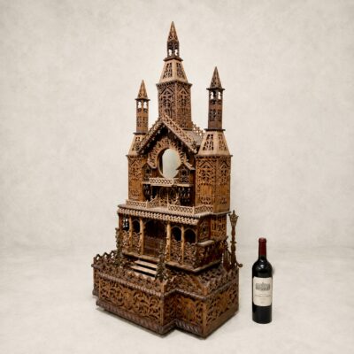 Large architectural fretwork clock case, late 19th/early 20th century, carved wood 99cm