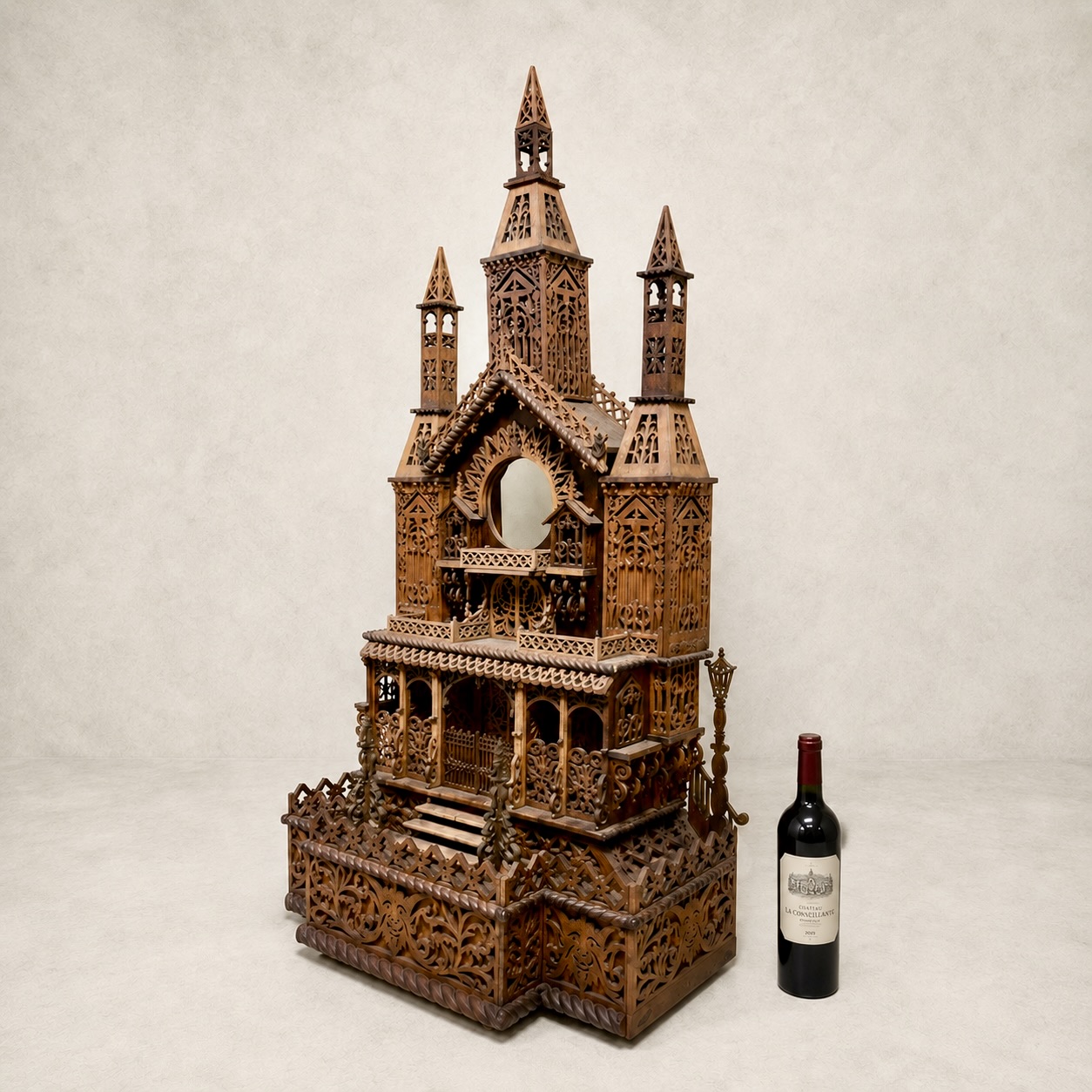 Large architectural fretwork clock case, late 19th/early 20th century, carved wood 99cm