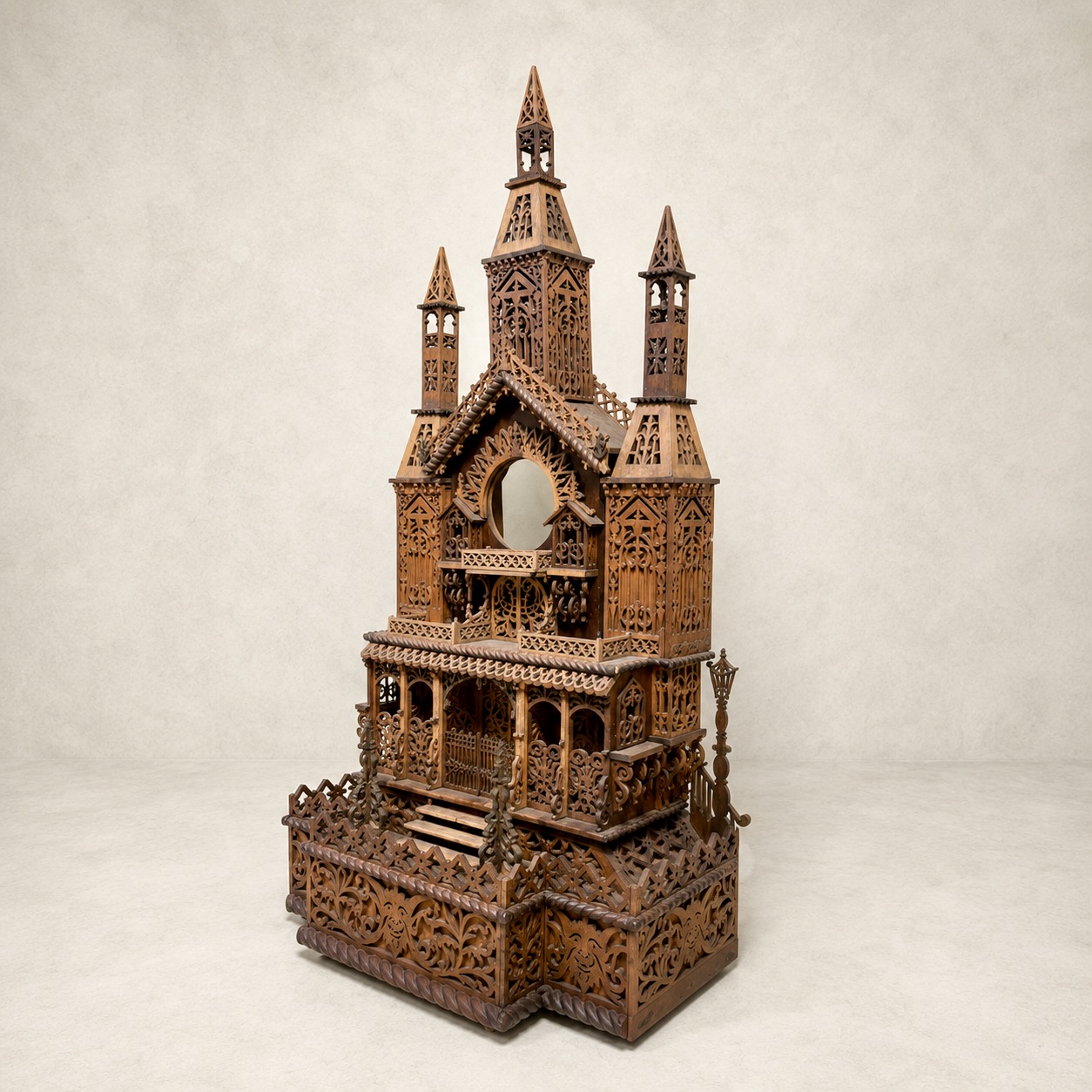 Large architectural fretwork clock case, late 19th/early 20th century, carved wood 99cm - Image 10