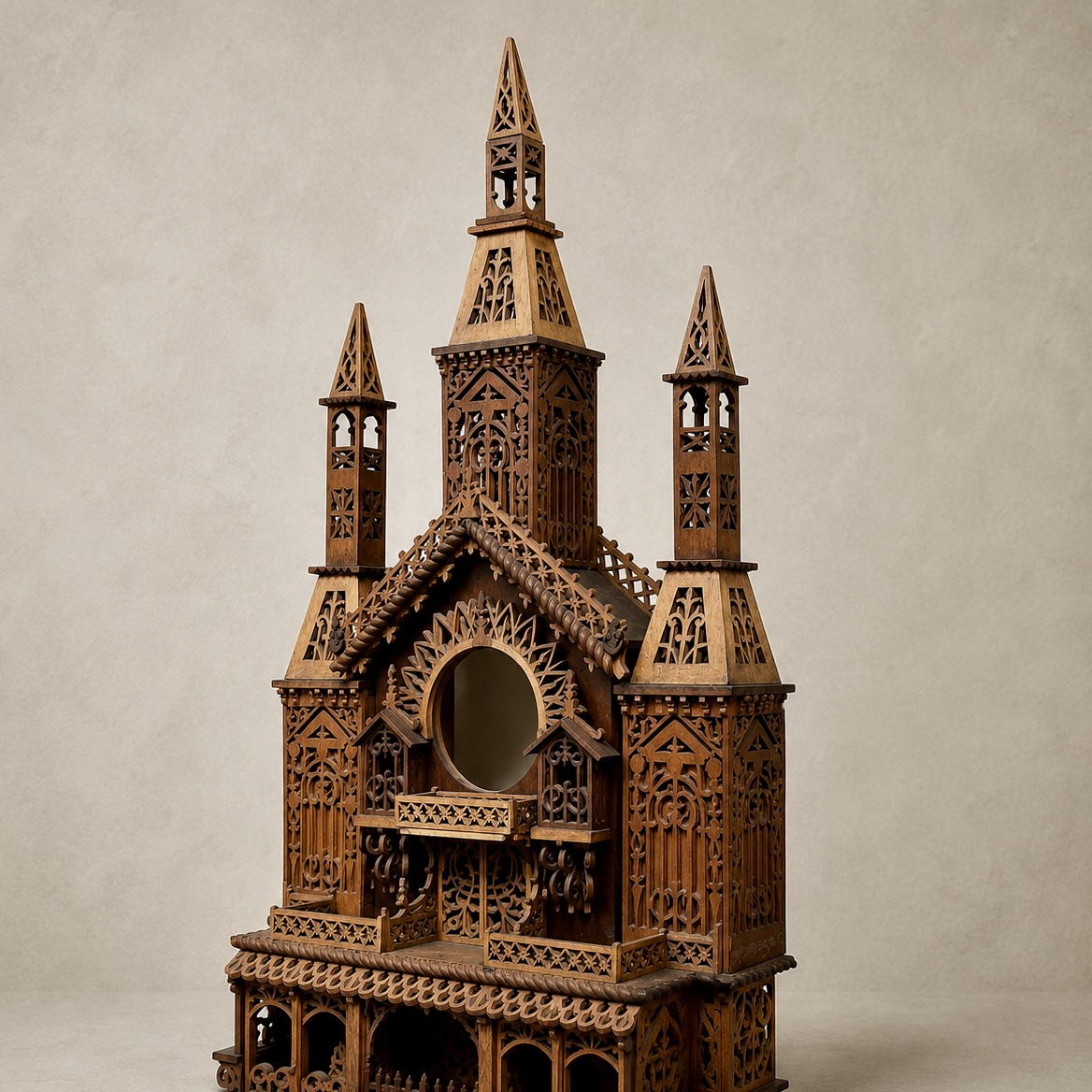 Large architectural fretwork clock case, late 19th/early 20th century, carved wood 99cm - Image 4