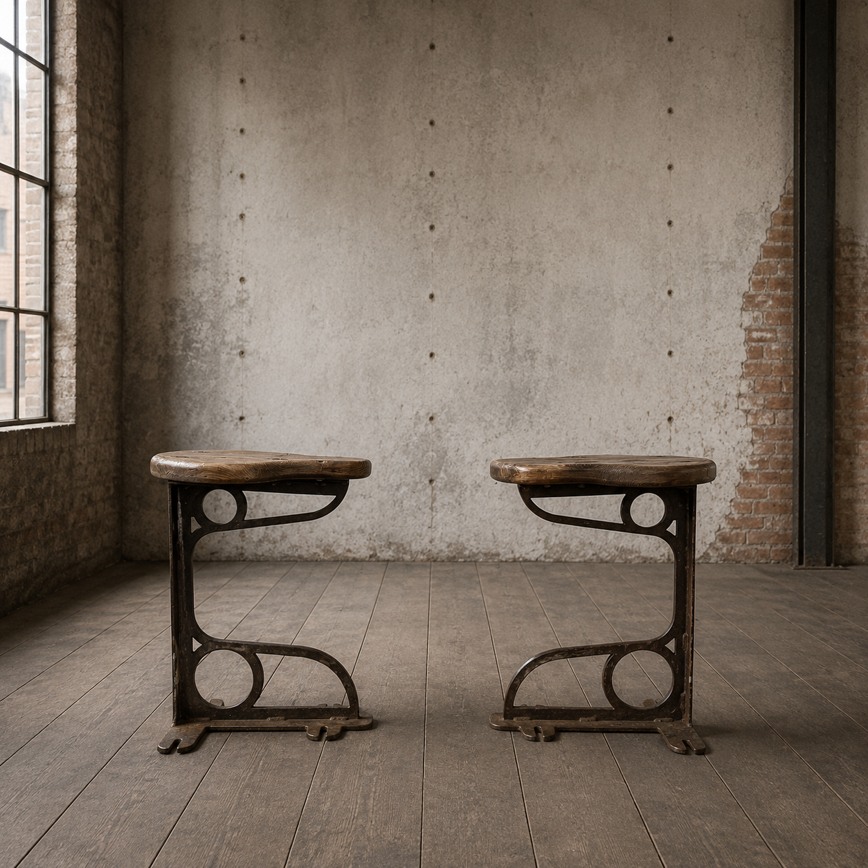 Set of Four Industrial Machinist Stools, Cast Iron & Pitch Pine, c.1900 - Image 3