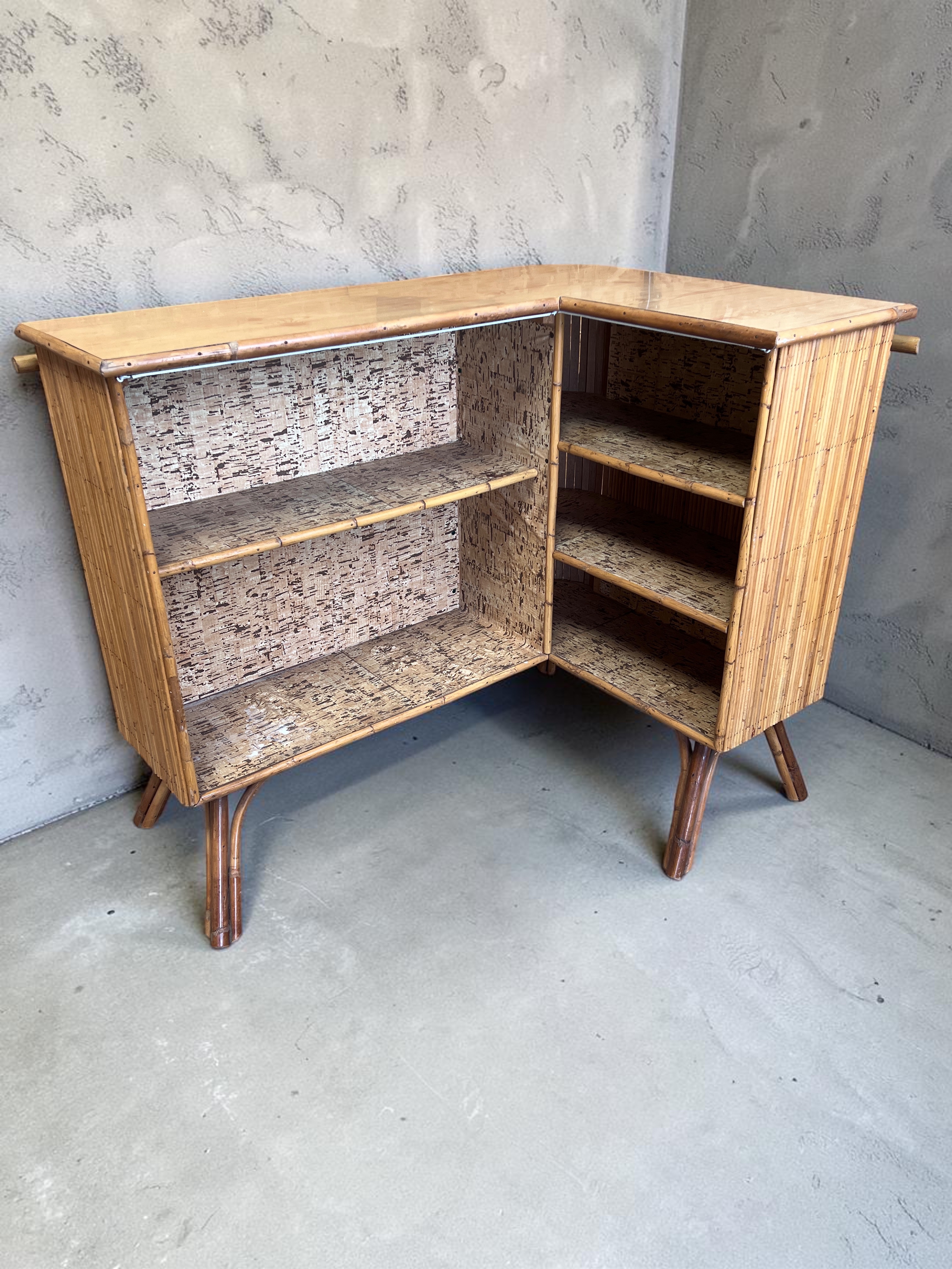 French Mid-Century Bamboo Tiki Bar with Pair of Stools - Image 6