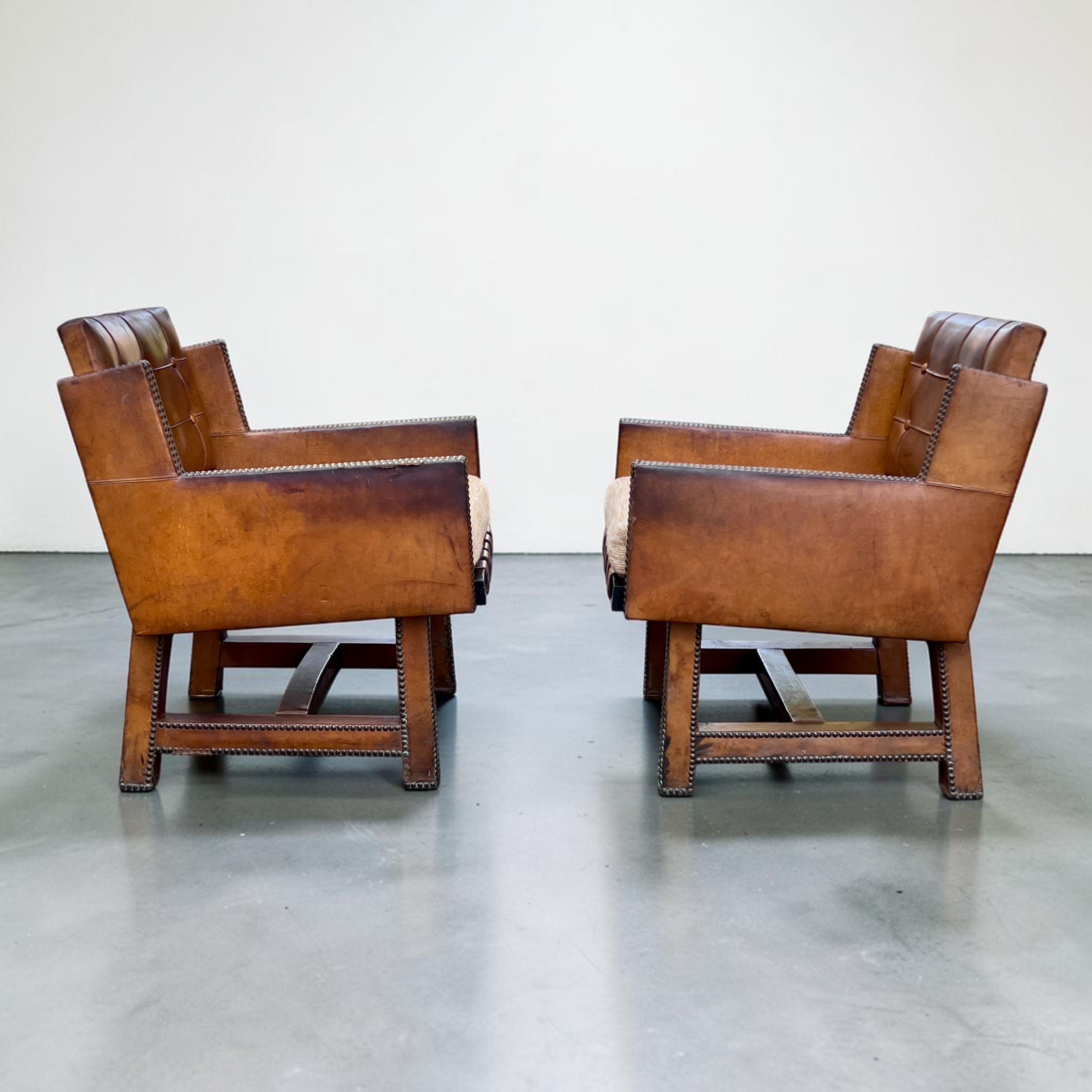 A Pair Of French Leather Button-Back Armchairs, Circa 1930's /40'S - Image 6