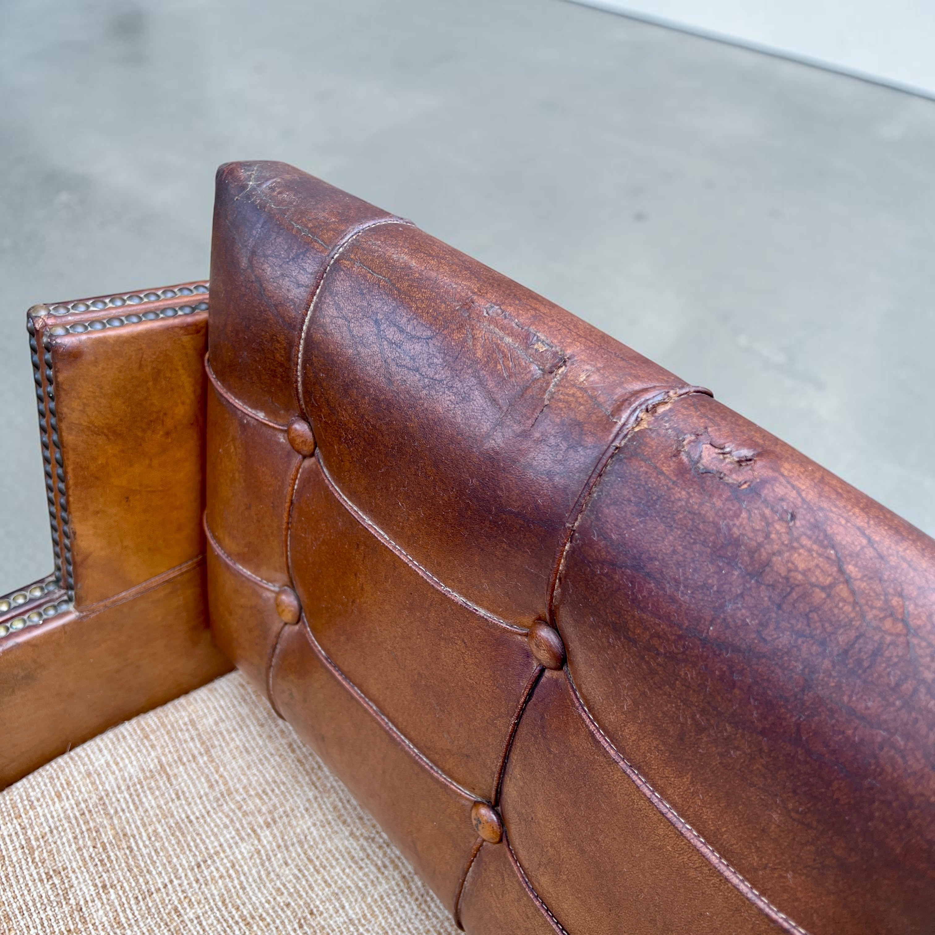 A Pair Of French Leather Button-Back Armchairs, Circa 1930's /40'S - Image 7
