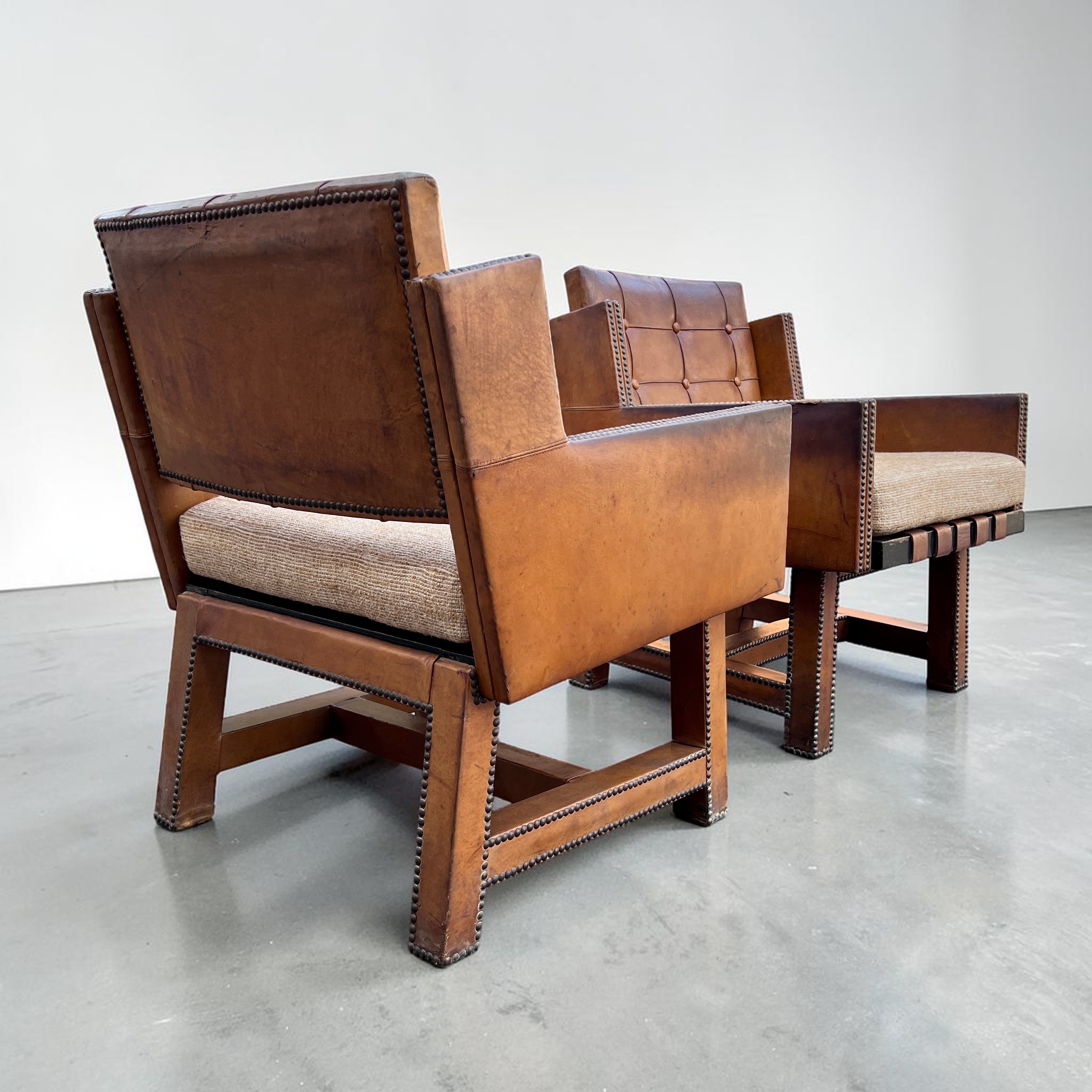 A Pair Of French Leather Button-Back Armchairs, Circa 1930's /40'S - Image 11