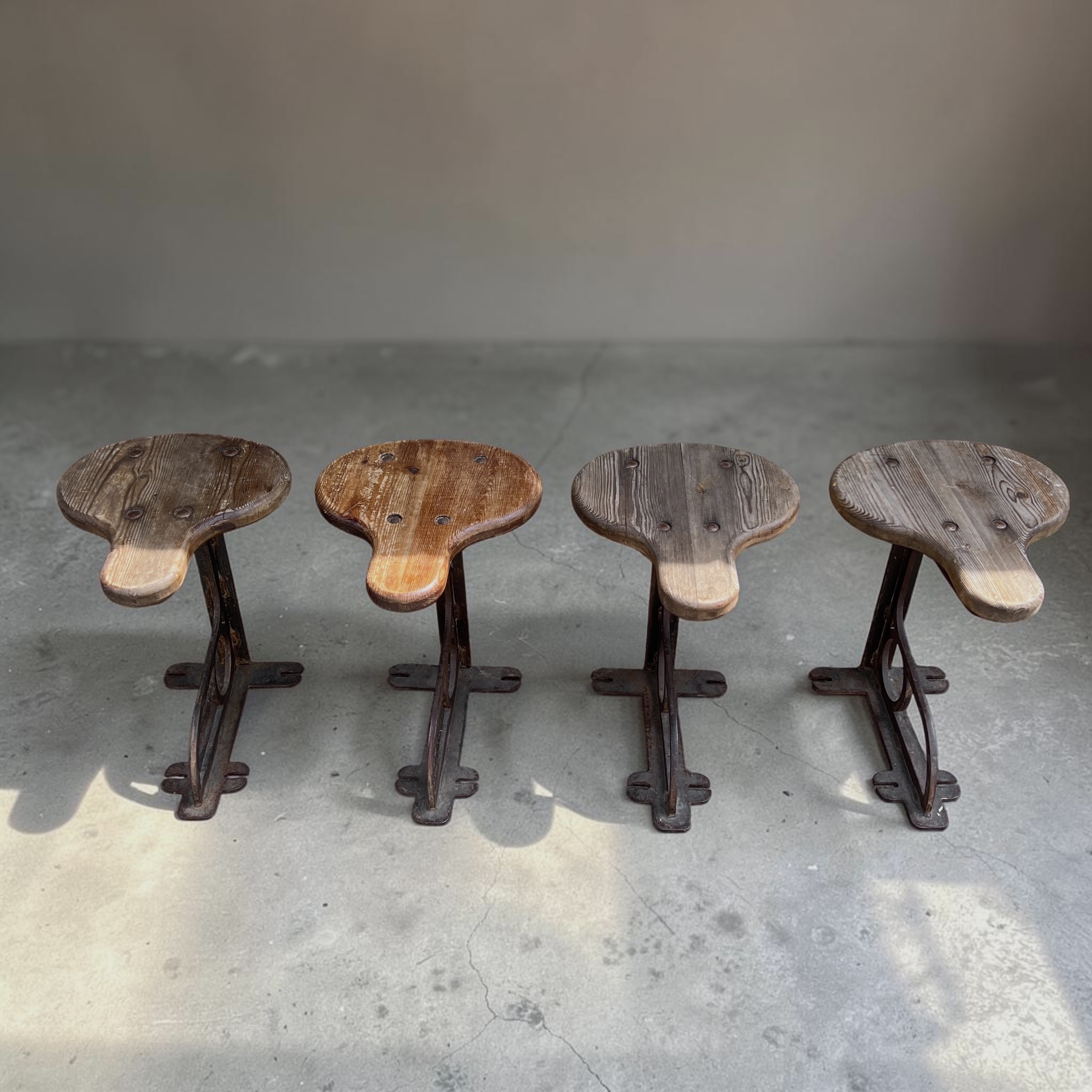 Set of Four Industrial Machinist Stools, Cast Iron & Pitch Pine, c.1900 - Image 2
