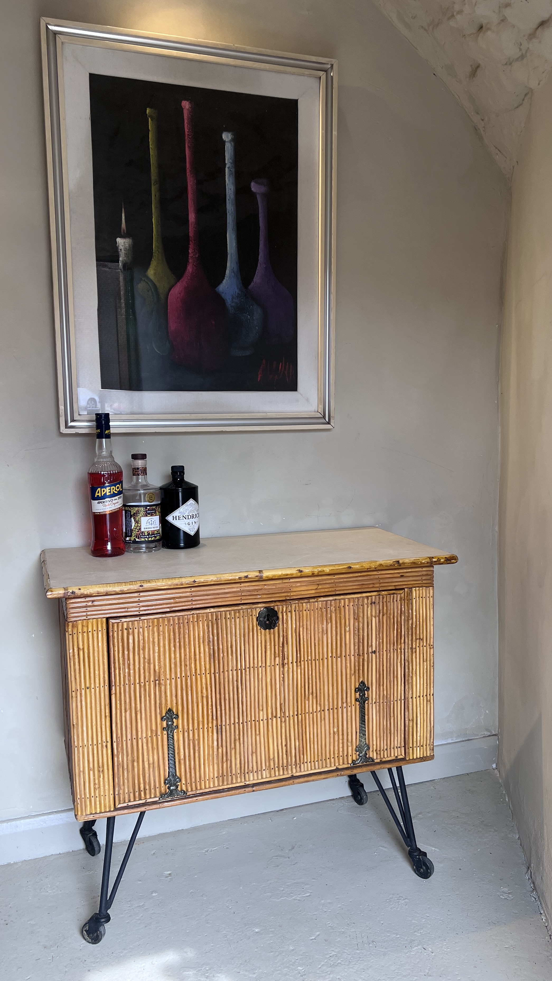 French Mid‑Century Bamboo Drinks Cabinet on Cast‑Iron Legs - Image 2