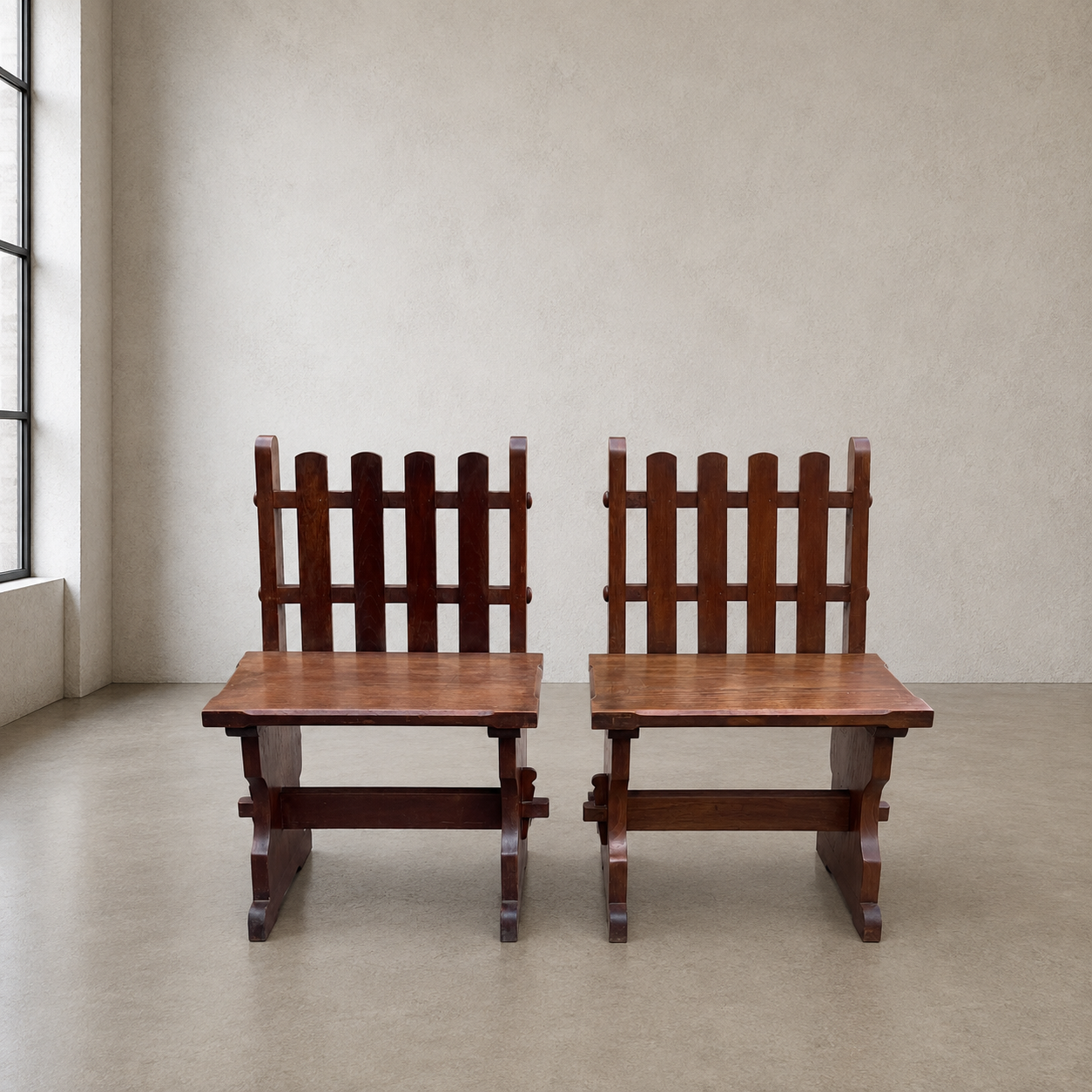 Pair of Handcrafted Solid Mahogany Brutalist Arts & Crafts Chairs - Image 4