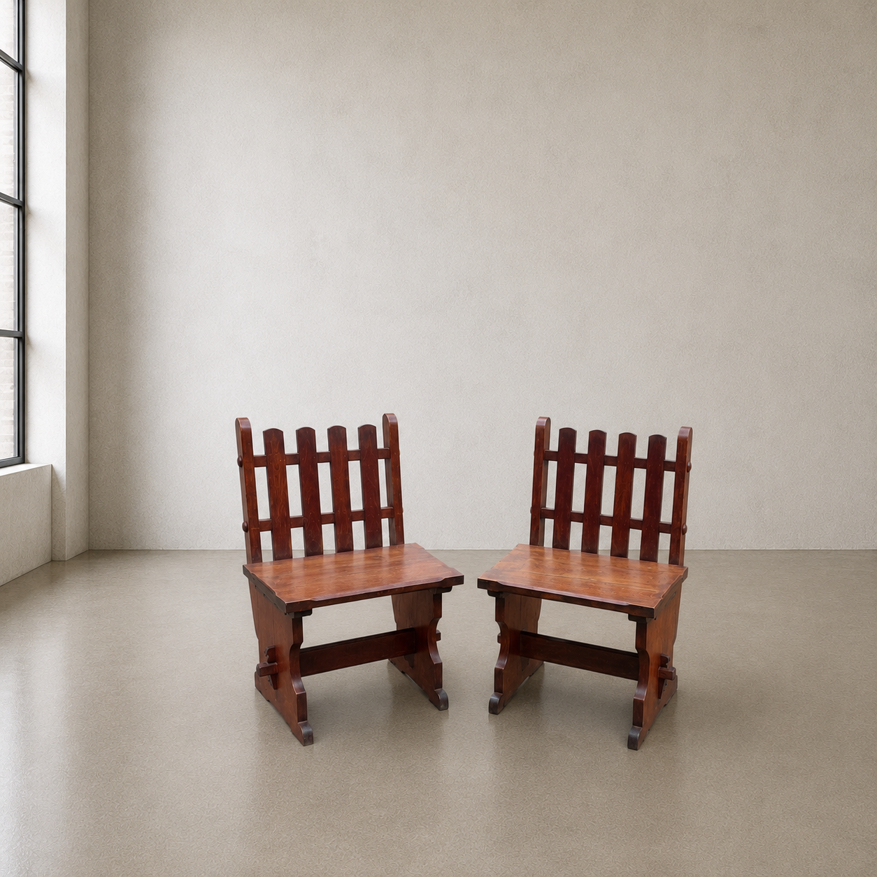 Pair of Handcrafted Solid Mahogany Brutalist Arts & Crafts Chairs - Image 2