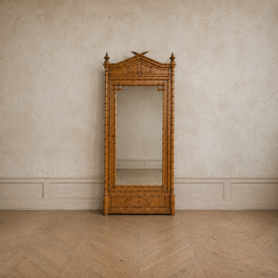 French Bird’s‑Eye Maple Faux Bamboo Mirrored Armoire, Circa 1900