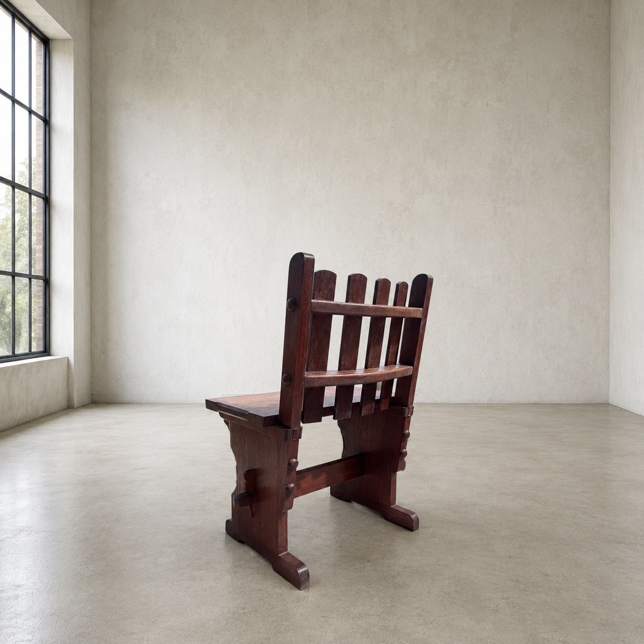 Pair of Handcrafted Solid Mahogany Brutalist Arts & Crafts Chairs - Image 5