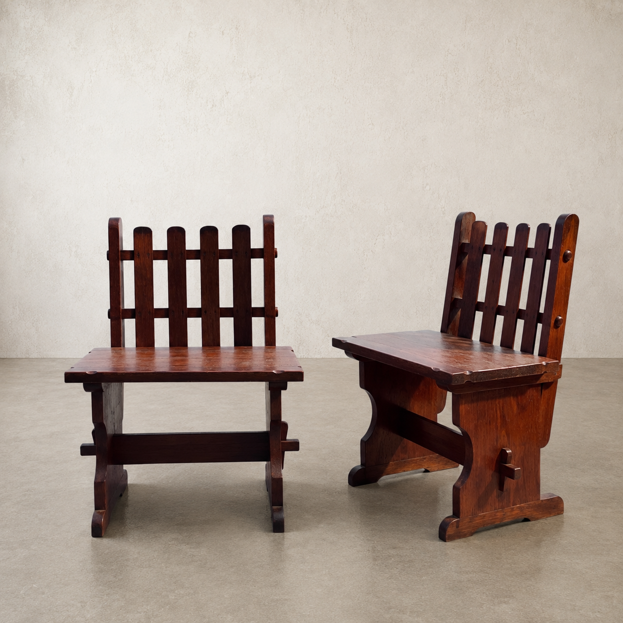 Pair of Handcrafted Solid Mahogany Brutalist Arts & Crafts Chairs - Image 11