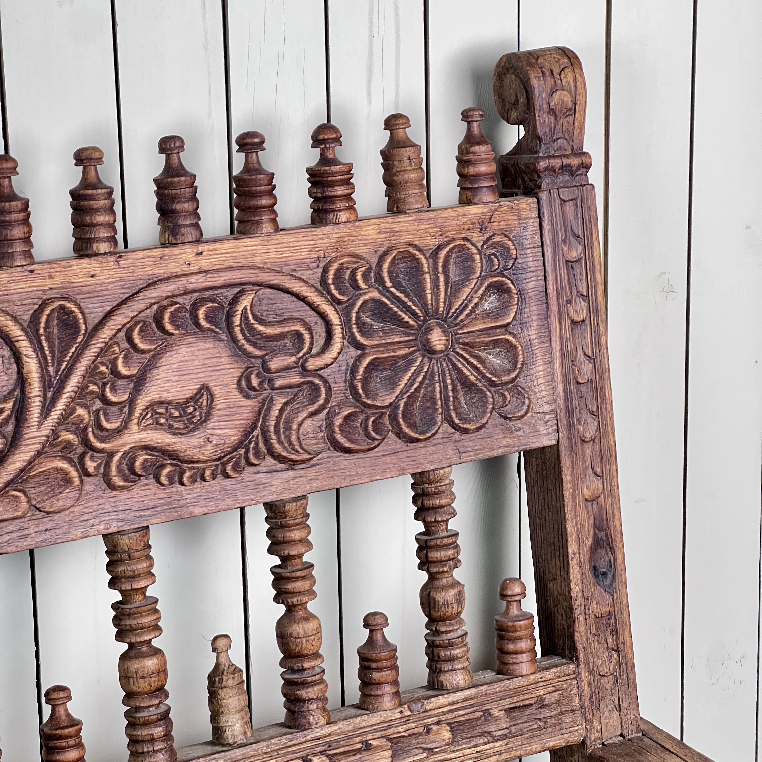 Large Antique Spanish Colonial Carved Hardwood Bench – Late 18th / Early 19th Century - Image 4