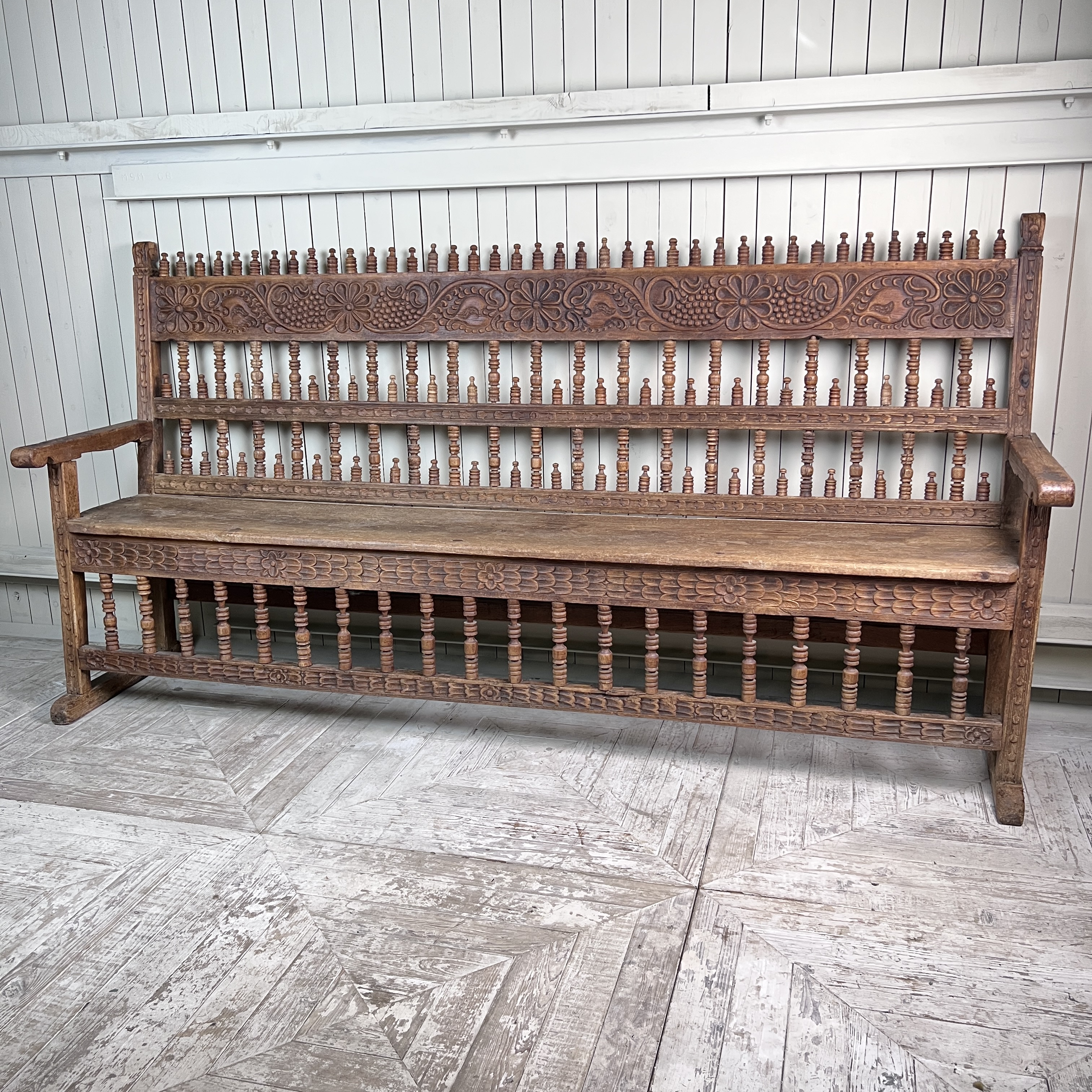 Large Antique Spanish Colonial Carved Hardwood Bench – Late 18th / Early 19th Century - Image 10