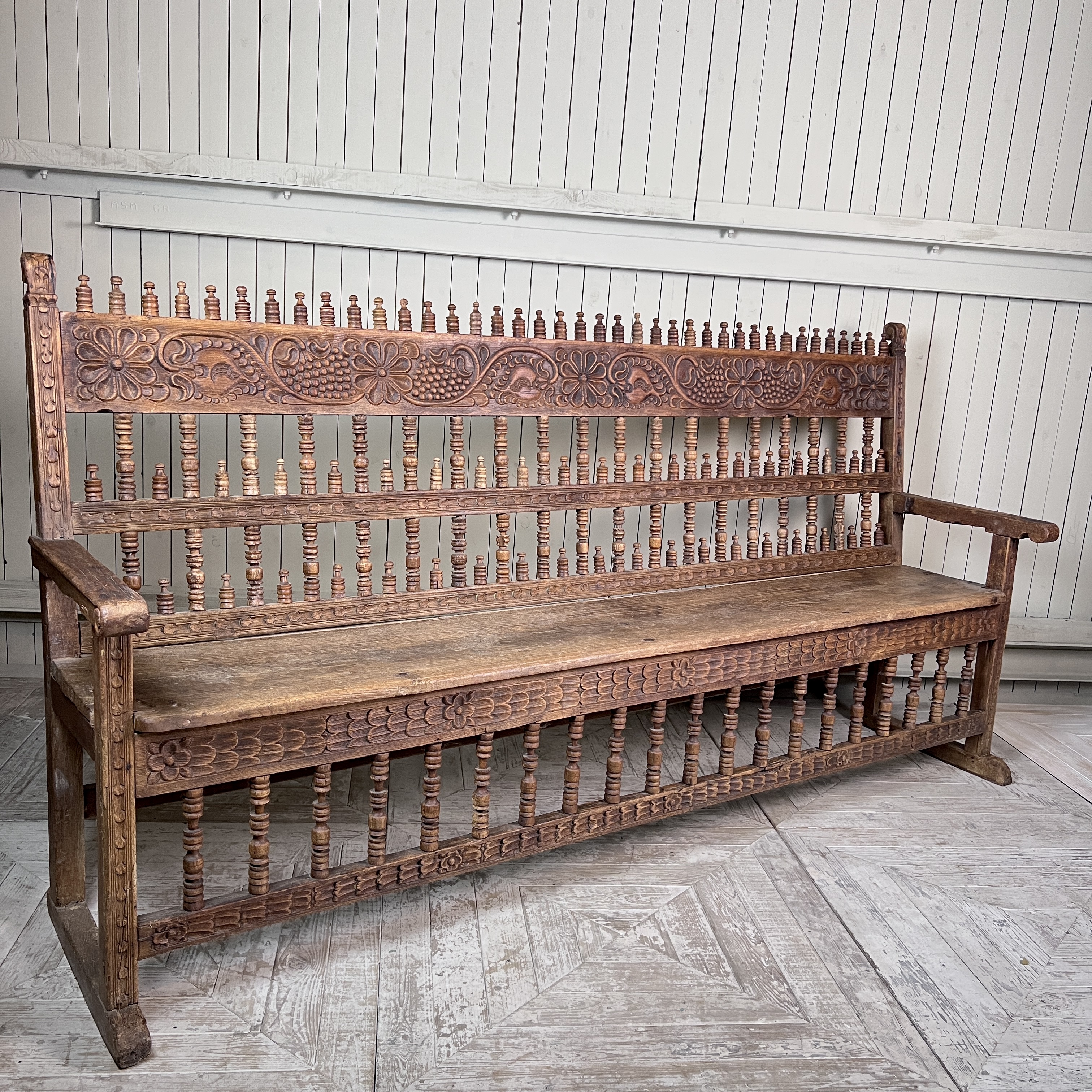 Large Antique Spanish Colonial Carved Hardwood Bench – Late 18th / Early 19th Century - Image 3