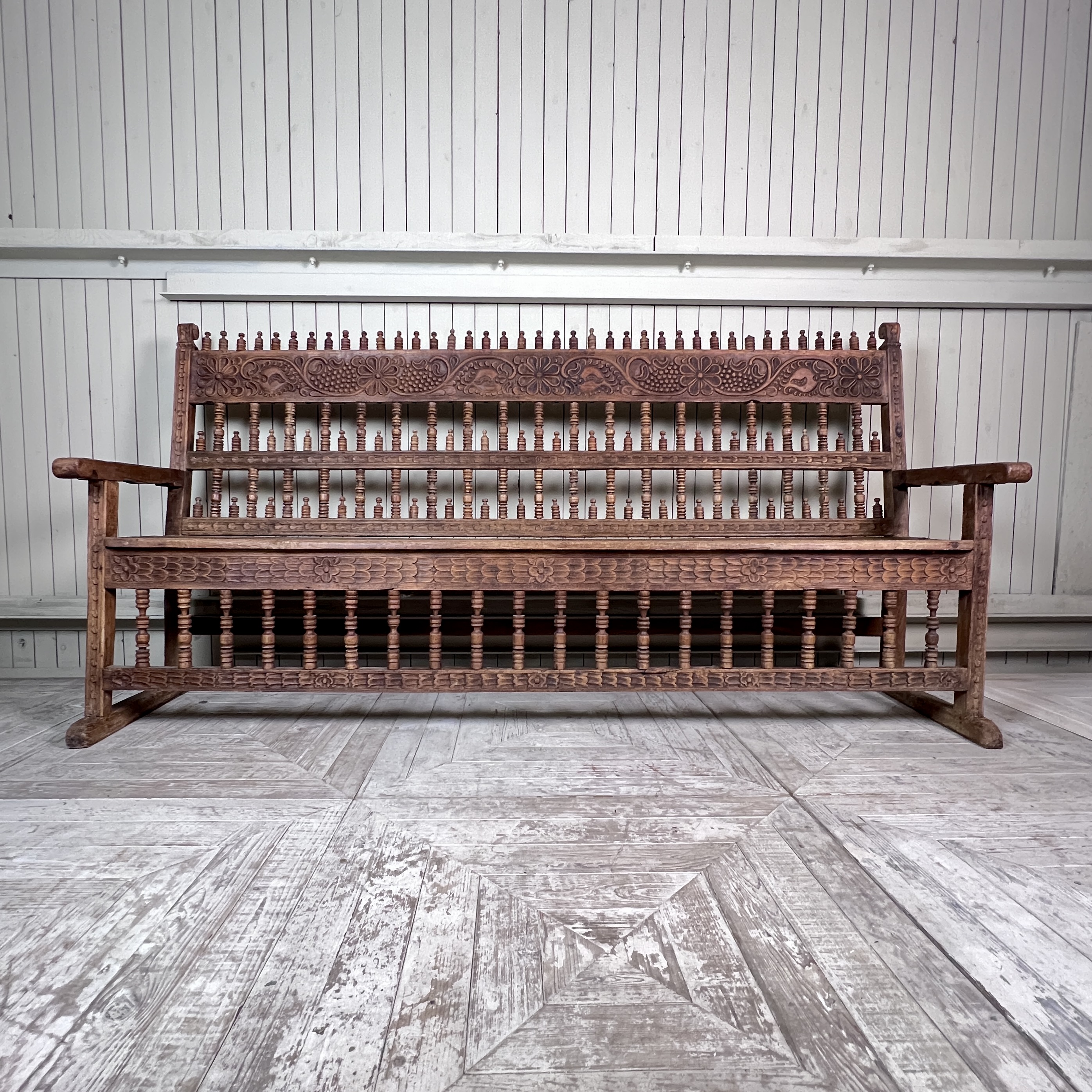 Large Antique Spanish Colonial Carved Hardwood Bench – Late 18th / Early 19th Century - Image 9
