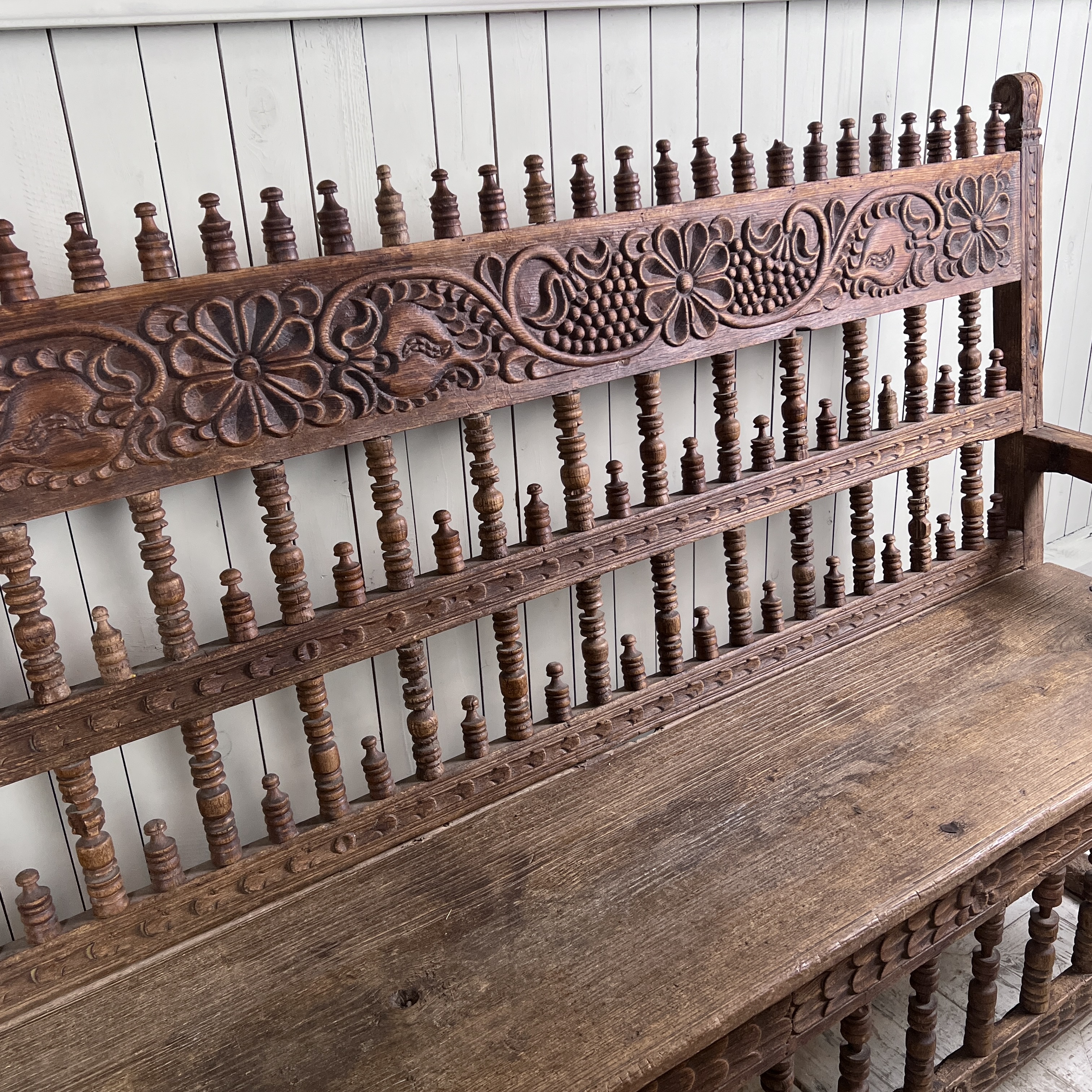 Large Antique Spanish Colonial Carved Hardwood Bench – Late 18th / Early 19th Century - Image 6