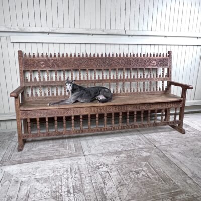 Large Antique Spanish Colonial Carved Hardwood Bench – Late 18th / Early 19th Century