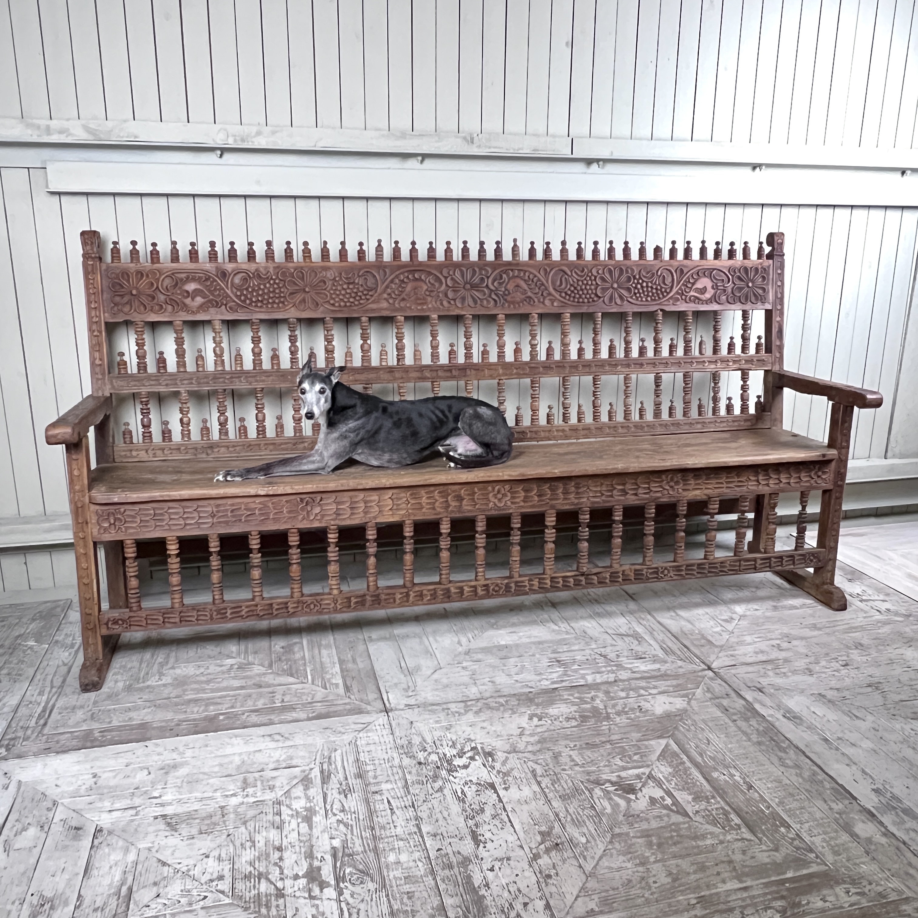 Large Antique Spanish Colonial Carved Hardwood Bench – Late 18th / Early 19th Century