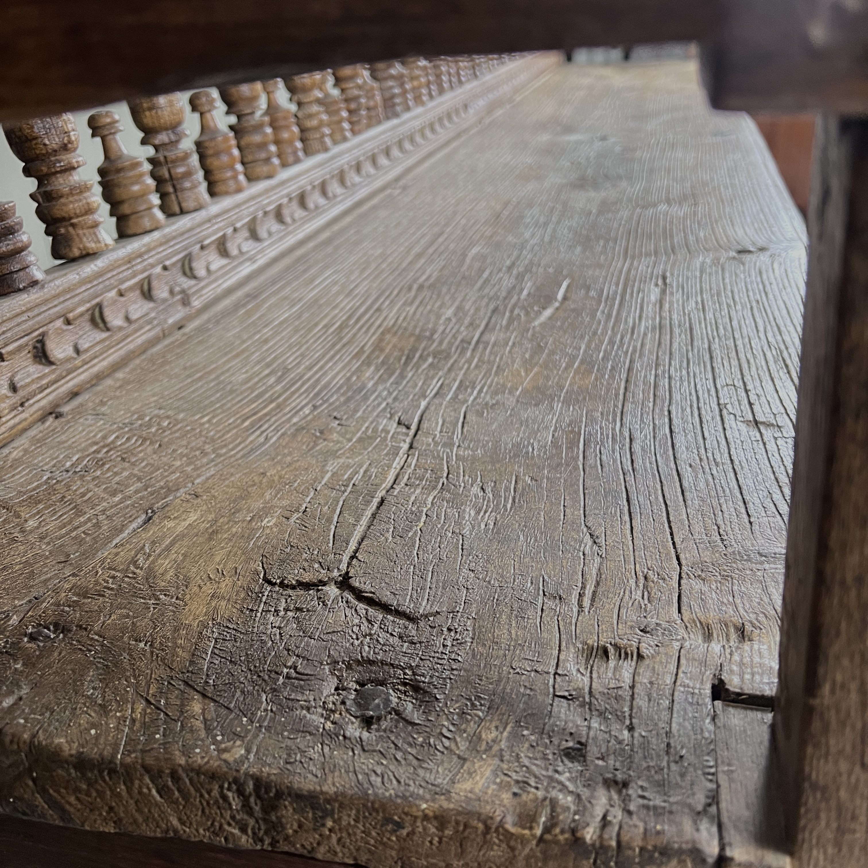 Large Antique Spanish Colonial Carved Hardwood Bench – Late 18th / Early 19th Century - Image 5