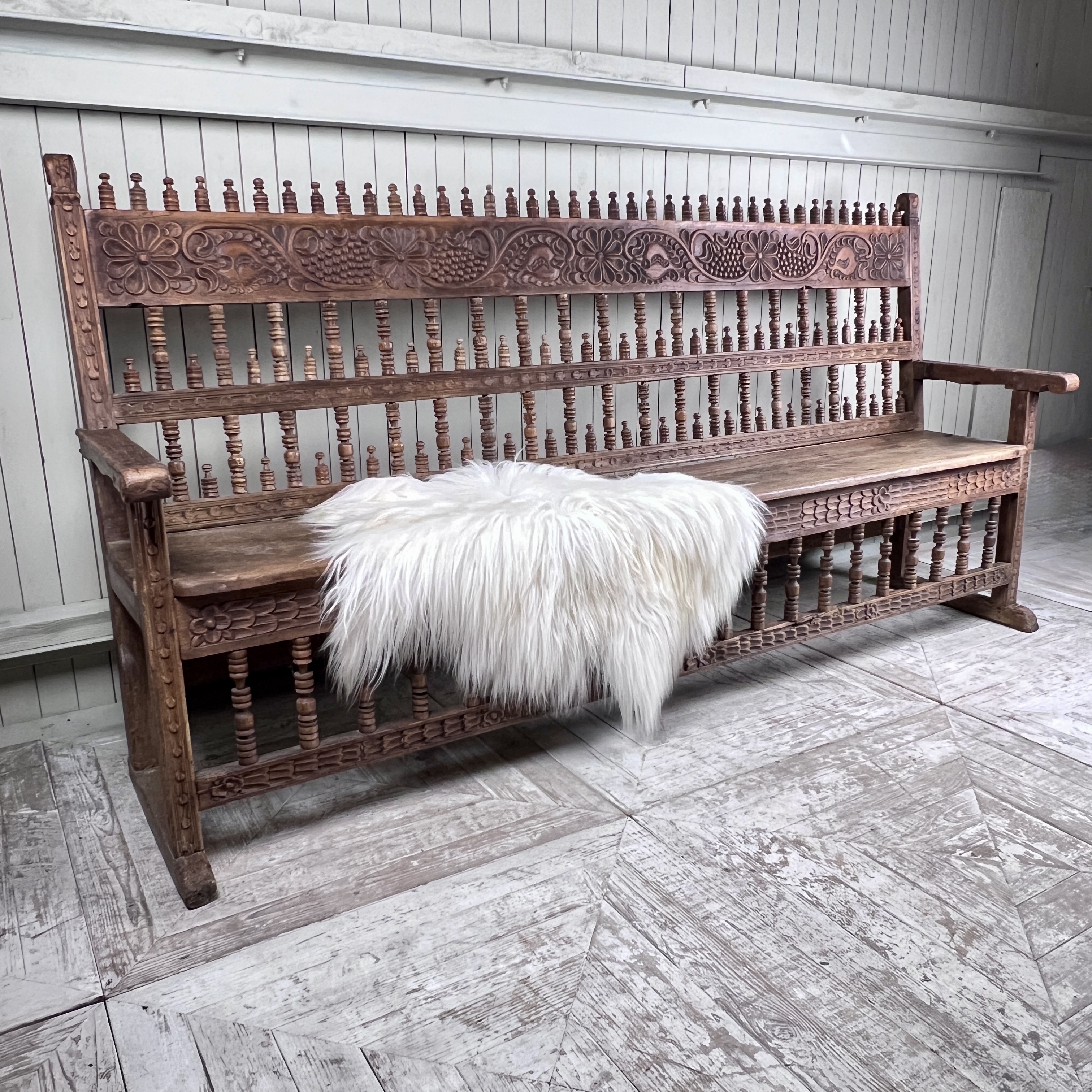 Large Antique Spanish Colonial Carved Hardwood Bench – Late 18th / Early 19th Century - Image 2