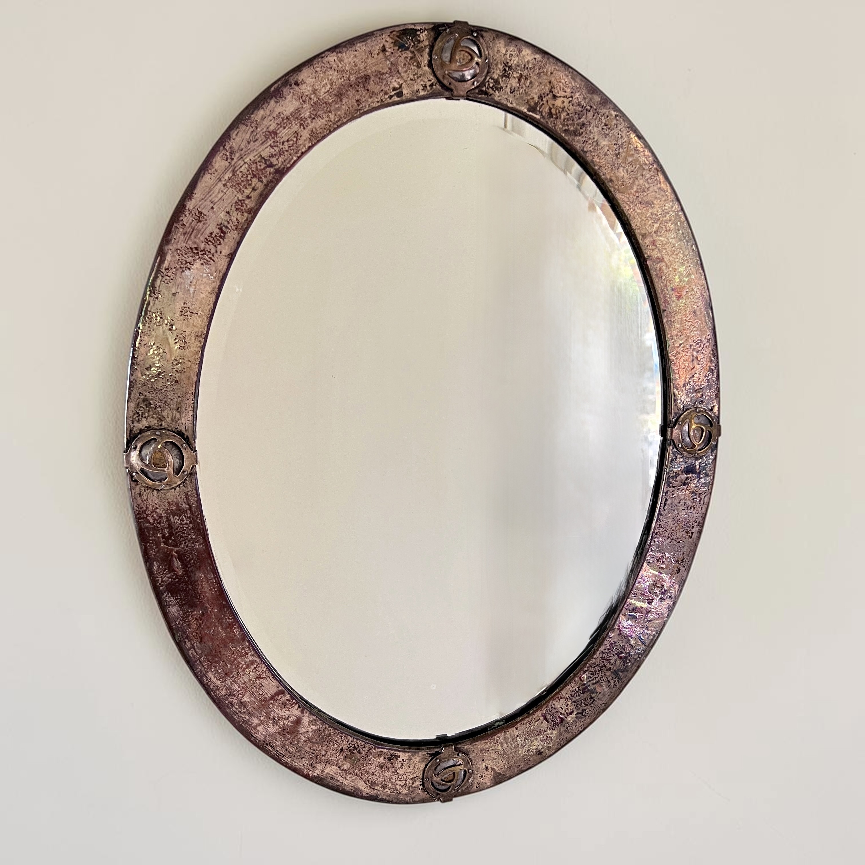 Liberty & Co Arts & Crafts Copper & Brass Oval Mirror, Circa 1900