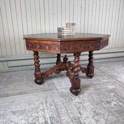 Fine Victorian Gothic Revival Octagonal Oak Library Centre Table – W. Williamson & Sons, Guildford