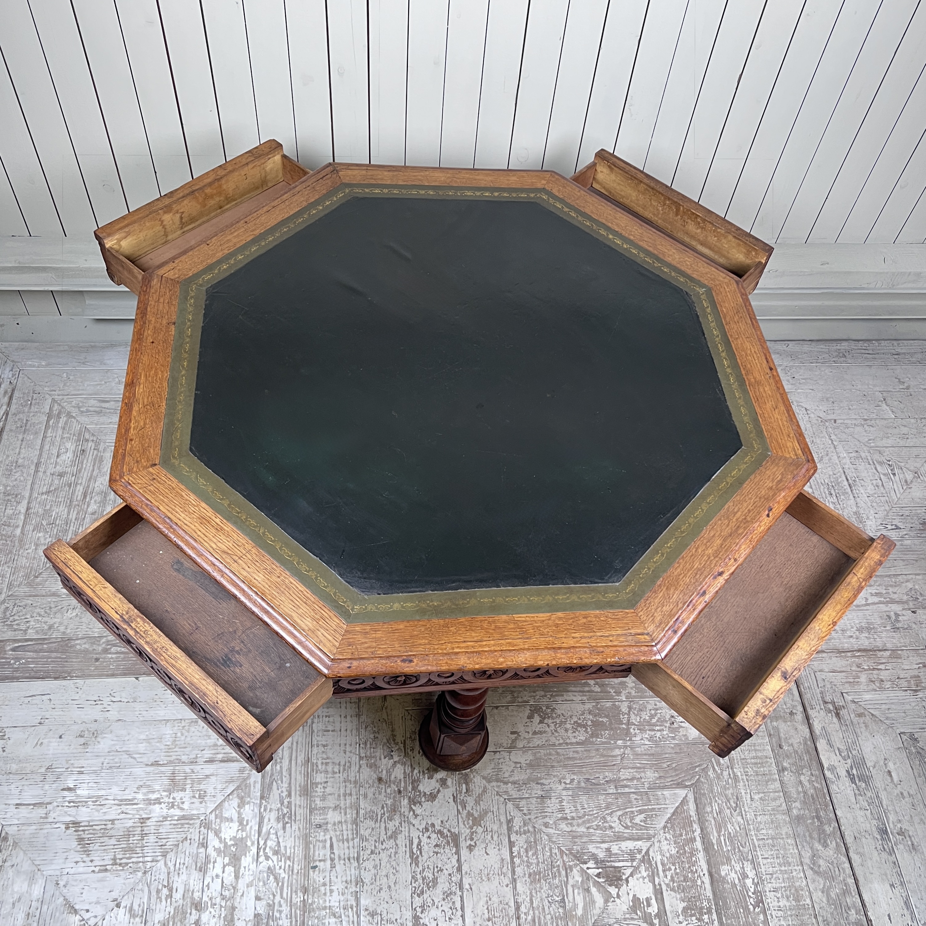 Fine Victorian Gothic Revival Octagonal Oak Library Centre Table – W. Williamson & Sons, Guildford - Image 7