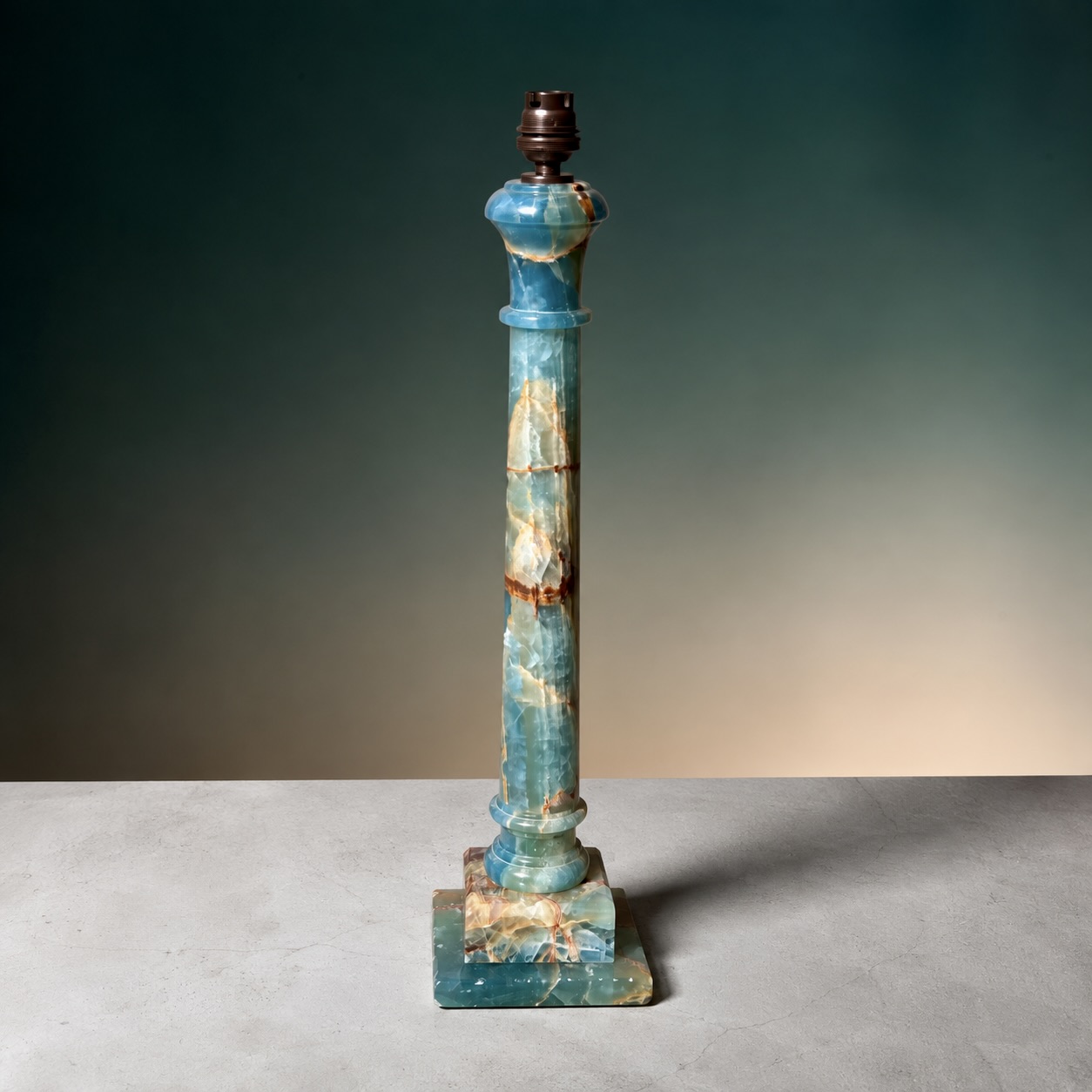 Rare Pair of Midcentury Blue-Green Onyx Column Table Lamps - Image 3