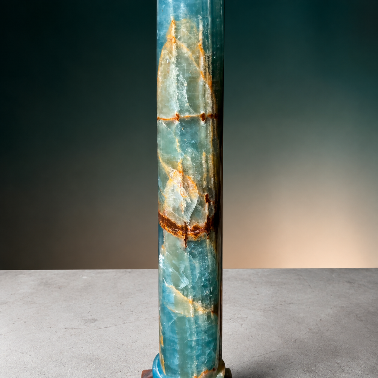 Rare Pair of Midcentury Blue-Green Onyx Column Table Lamps - Image 4