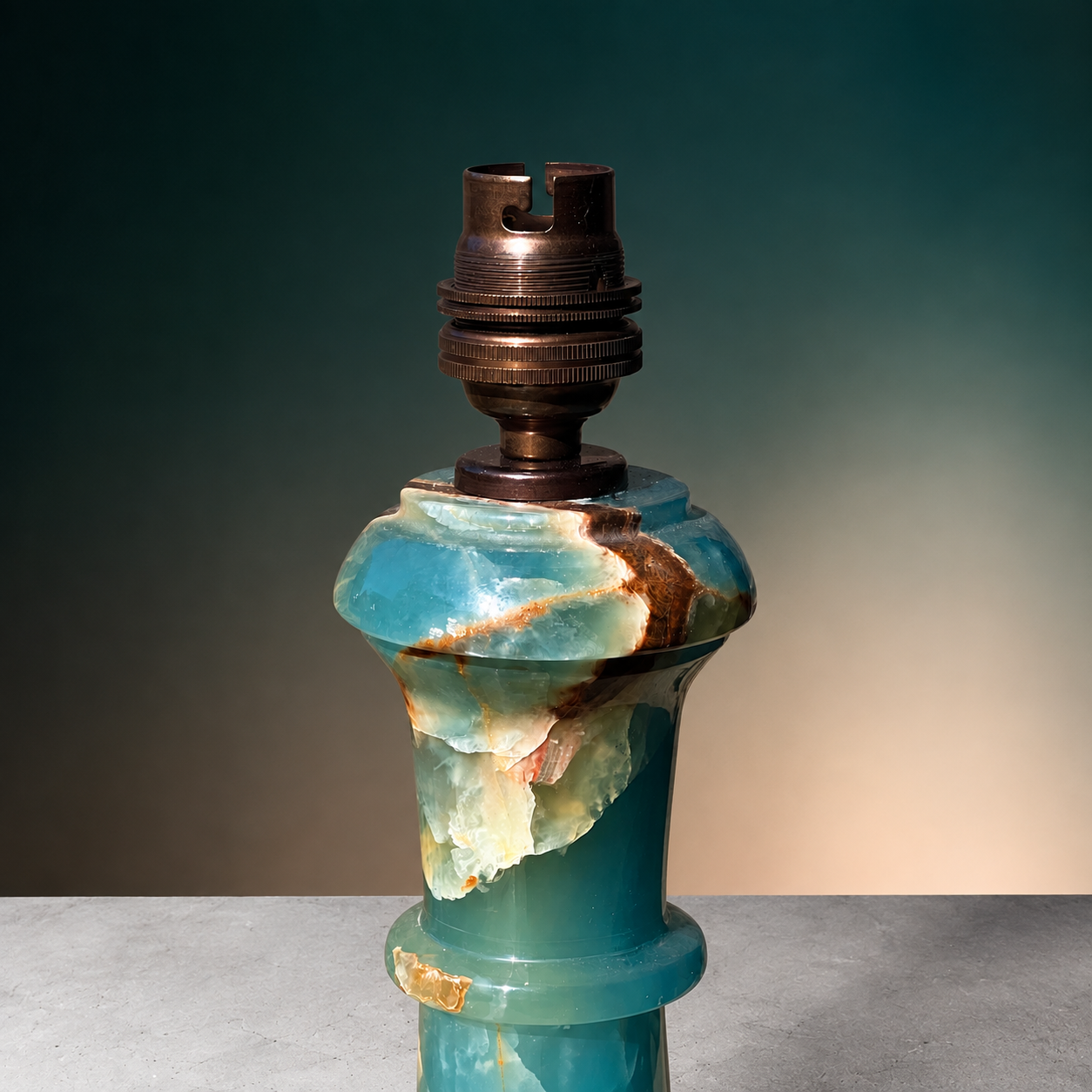 Rare Pair of Midcentury Blue-Green Onyx Column Table Lamps - Image 5