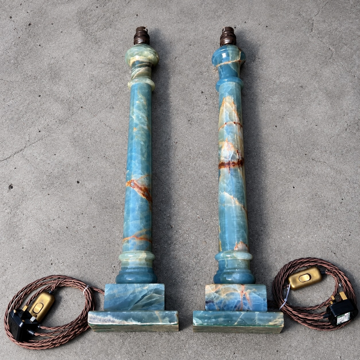 Rare Pair of Midcentury Blue-Green Onyx Column Table Lamps - Image 7