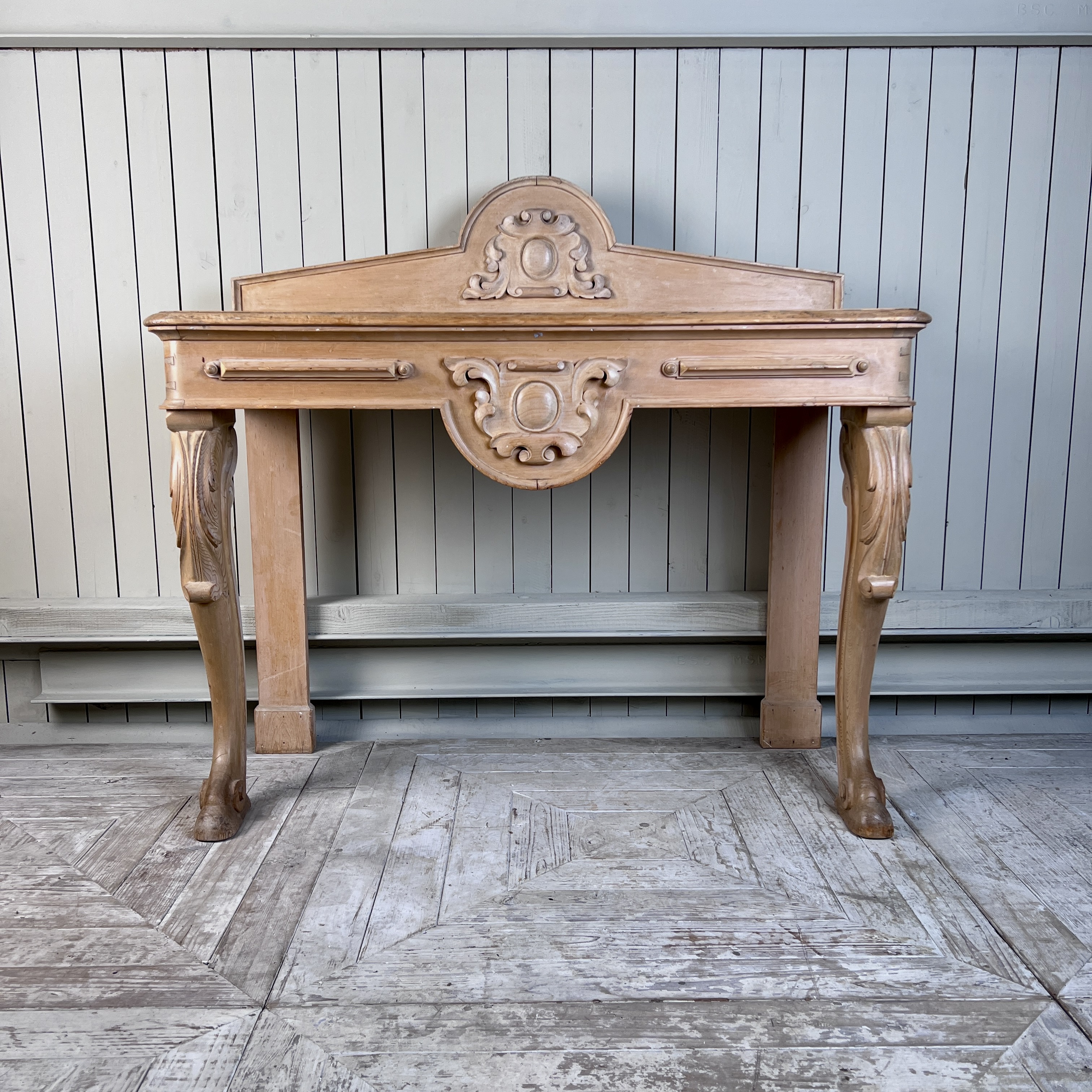 Victorian Carved Pine Console Table with Cabriole Legs, Late 19th Century - Image 3