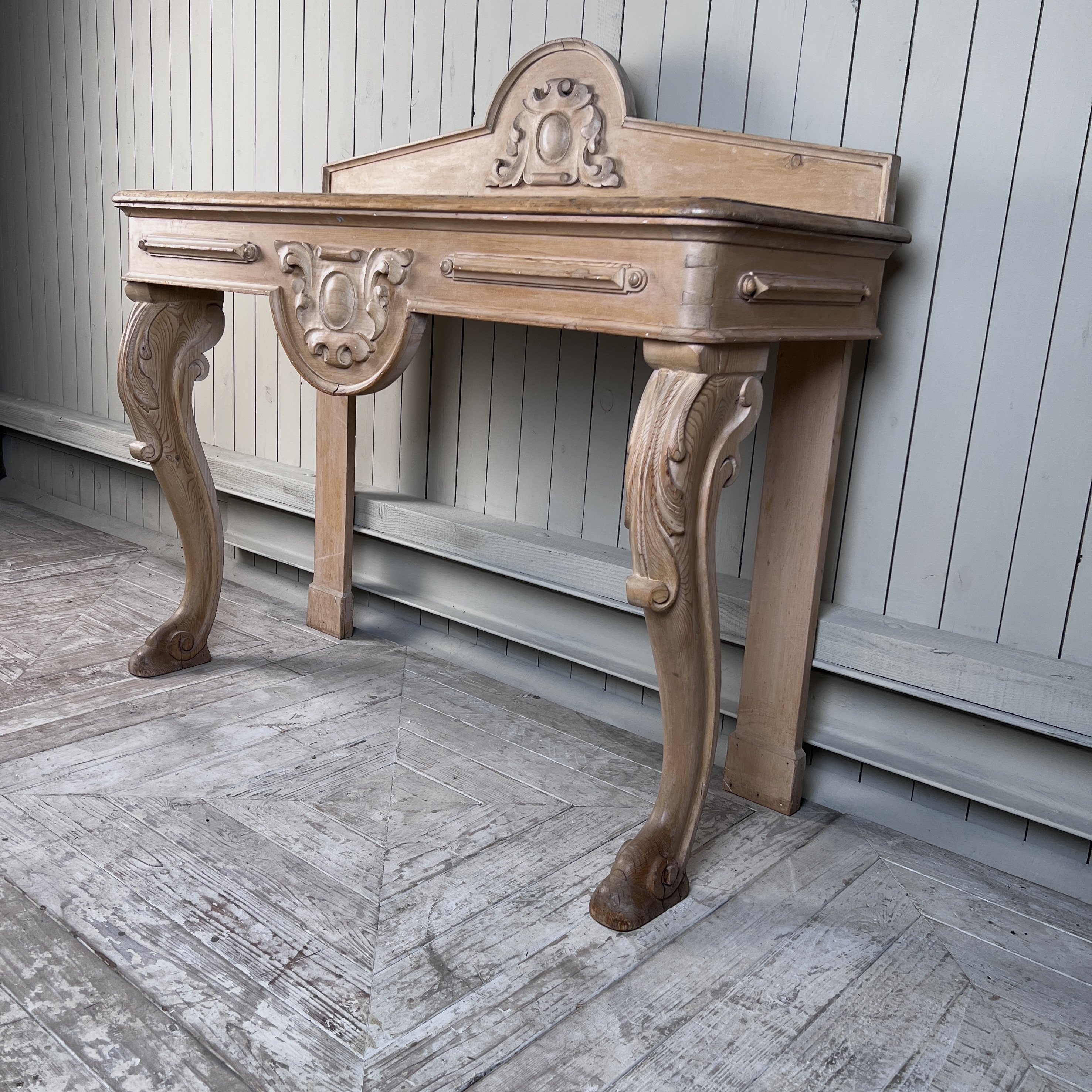 Victorian Carved Pine Console Table with Cabriole Legs, Late 19th Century - Image 9