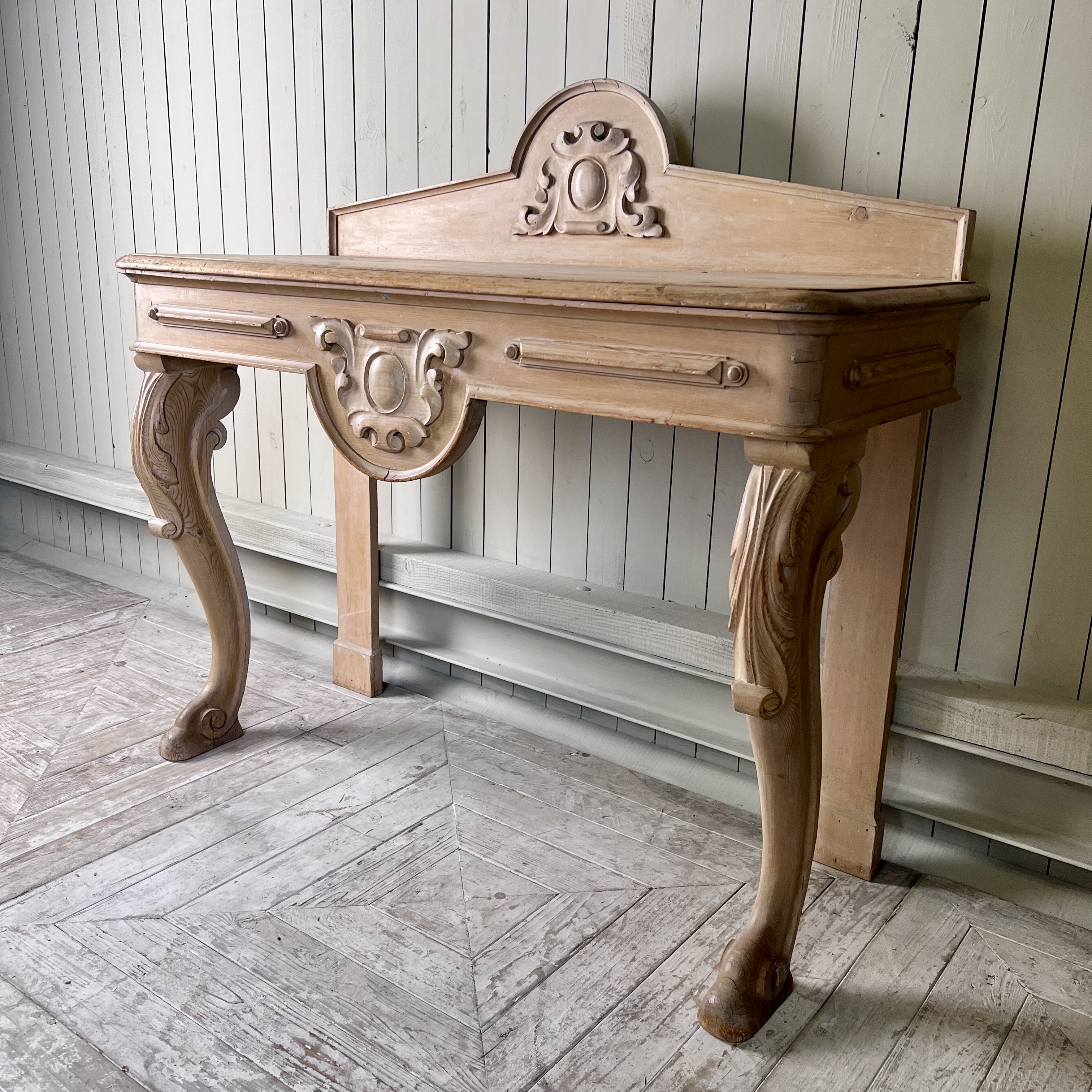 Victorian Carved Pine Console Table with Cabriole Legs, Late 19th Century