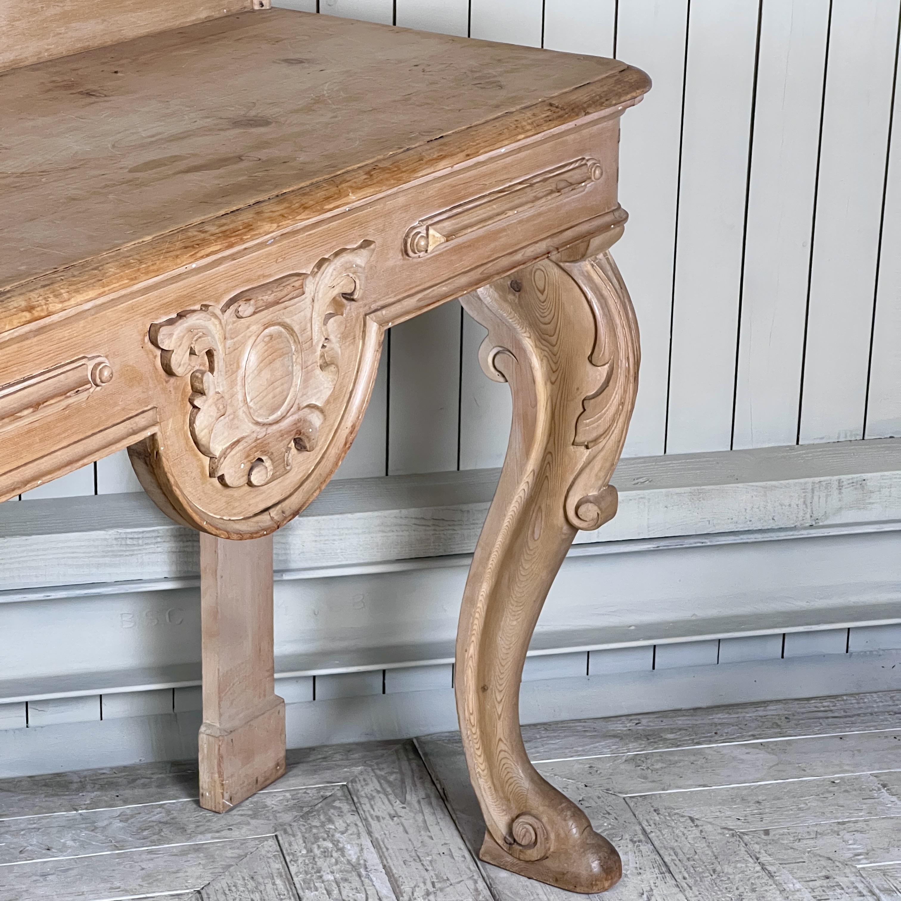 Victorian Carved Pine Console Table with Cabriole Legs, Late 19th Century - Image 5