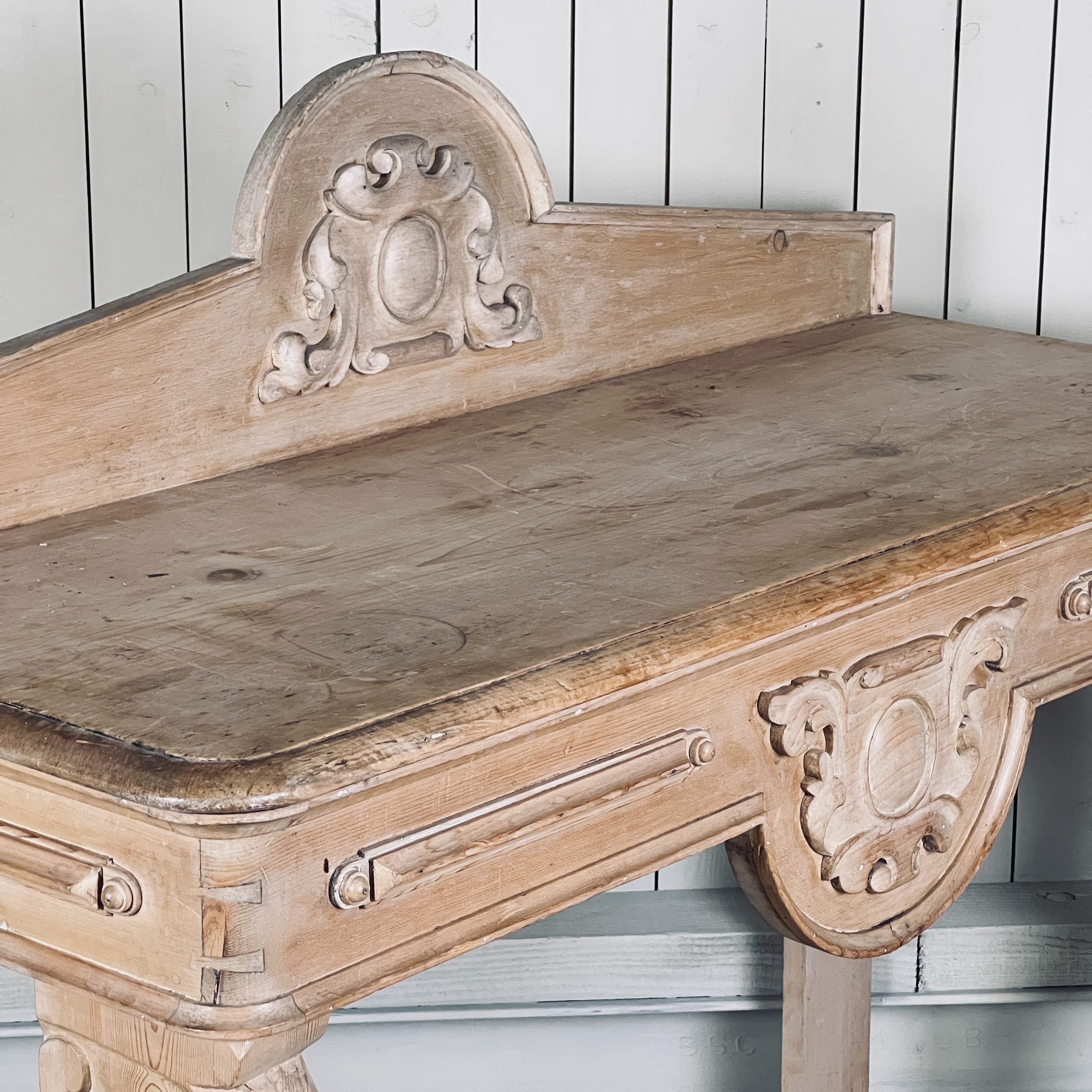 Victorian Carved Pine Console Table with Cabriole Legs, Late 19th Century - Image 7